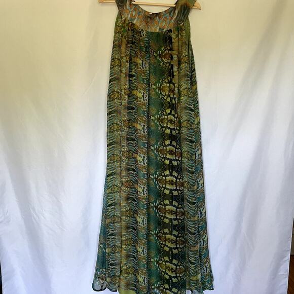 Halter neck green blue brown maxi dress modest women's size large flowy dress - Picture 7 of 7